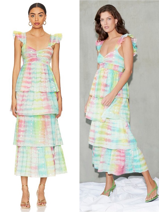 SAYLOR Dresses & Skirts - SAYLOR Leola Tiered Midi Dress Rainbow Metallic Heart Sundress